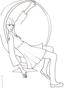 Coloriage du Top Model assise dans un fauteille bulle
