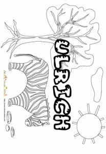 Coloriage prénom Ulrich - savane et lettres gwibBle