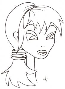 coloriage du visage de la fille aux cheveux attachés en queue 