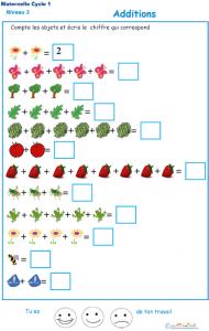 Imprimer l'exercice d'additions 1 maternelle niveau 3