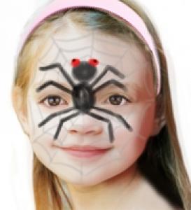 Un jolie maquillage d'araignée sur sa toile qui sera parfait pour un déguisement de sorcière. C'est un maquillage très simple et qui prend très peu de temps à faire. Votre enfant sera prêt à aller effrayer les voisins pour leur demander des sucreries !
