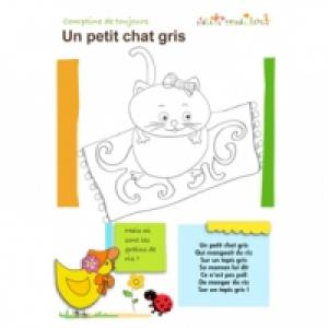 Coloriage comptine petit chat gris à imprimer