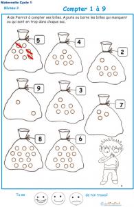 Imprimer la fiche pour dessiner et compter les billes Exercice 1 maternelle niveau 3