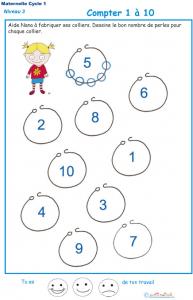 Imprimer l'Exercice 1 pour compter les perles du collier maternelle niveau 3