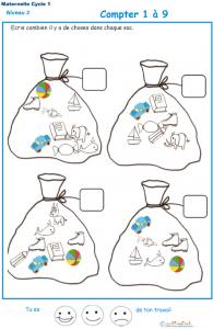 Imprimer la fiche pour compter des objets Exercice 1 maternelle niveau 3