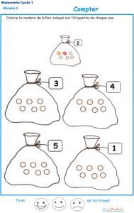 Exercice 1 pour compter et colorier le bon nombre de billes