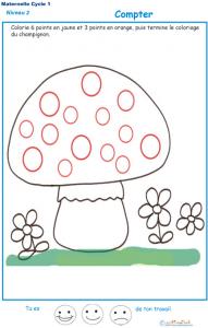 Exercice 3 pour compter et colorier le bon points sur le champignon 1