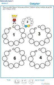 Exercice 6 pour compter et colorier les perles du collier de Nana