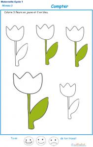 Exercice 1 pour colorier le nombre de fleurs indiqué par la consigne