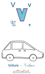 Apprendre le V et colorier la voiture