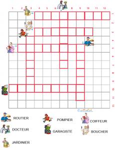 Grille de mots croisés sur les métiers 1 à imprimer