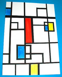 Aider un enfant de plus de 8 ns à peindre un tableau comme Mondrian
