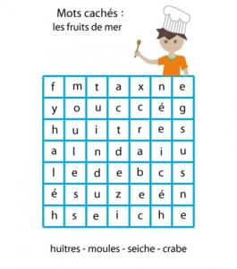 Mots cachés sur les fruits de mer