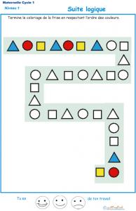 Imprimer l'Exercice 1 : suite logique pour la petite section de maternelle