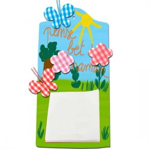 Mémo sur planchette et gommettes en tissu vichy