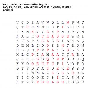 Solution du jeu de mots mêlés à imprimer sur le thème de Pâques