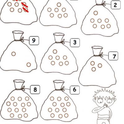 Observer, compter et ajouter ou barrer ce qui est en trop sur chaque dessin. Des activités pour les enfants de maternelle niveau 3 (grande section)