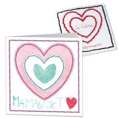 Carte coeur brodée et coloriée