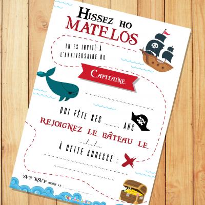 Carte d'invitation pour organiser un anniversaire de pirate. Il suffit de choisir son modèle de carte et de l'imprimer. Chaque enfant aidé d'un adulte n'aura plus qu'à rédiger ses invitations pour une super f&am