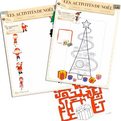 Des jeux gratuits à imprimer pour Noël : jeux de labyrinthes, des jeux pour compter, des jeux de comparaison, des jeux d'ombre ... tous ces jeux ont un point commun : Noël