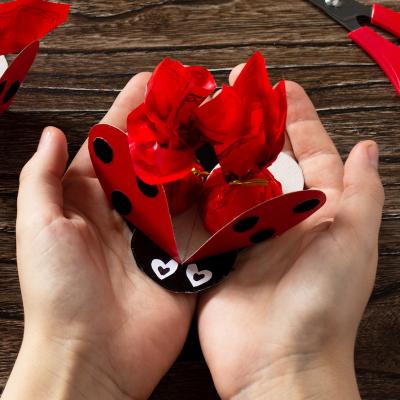 Activité de printemps pour fabriquer une coccinelle en papier. Cette activité très simple est parfaite pour fêter le Printemps. Elle est faite en papier et permet d'offrir des bonbons de manière originale.