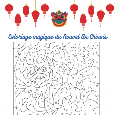 Des jeux de coloriage numéroté à imprimer sur le thème du zodiaque chinois . Le coloriage est morcelé, chaque petite zone est numérotée et à chaque numéro correspond une couleur. Les numéro peuvent être le résultat d'une opération : addition,