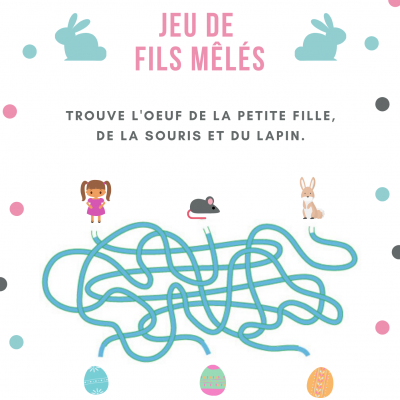 Des jeux de fils mêlés et à démêler sur les ?ufs de Pâques, le lapin, la poule ou les cloches de Pâques. Les jeux de fils mêlés sont des jeux d'observation et de logique à imprimer à l'occasion de la fête de Pâques.