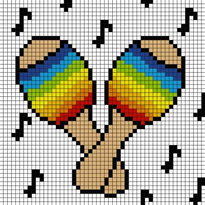 Modèles de Pixel Art sur la Fête de la musique avec des instruments de musique. Retrouvez des modèles à suivre carrés après carrés afin de recréer ces instruments en Pixel Art