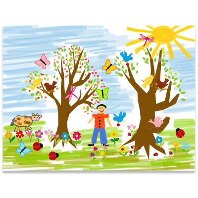 Tableau paysage de printemps et gommettes